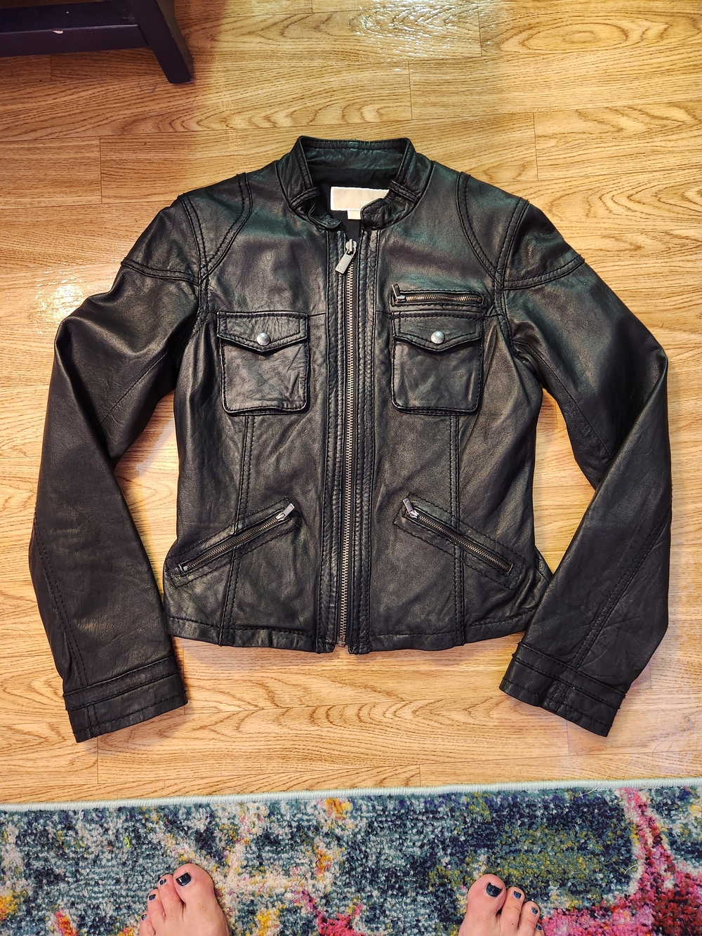 MICHAEL Michael Kors Black Leather Moto Jacket Like New MEDIUM